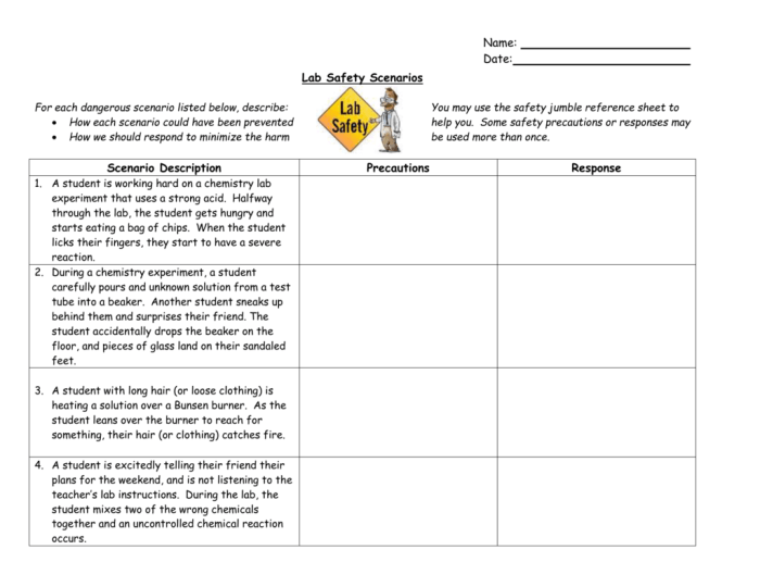 Lab safety scenarios worksheet answer key