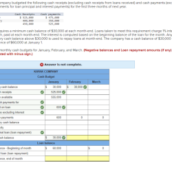 Cash receipts budgeted following kayak excluding loans disbursements received has march payments loan interest principal solved month balance three end