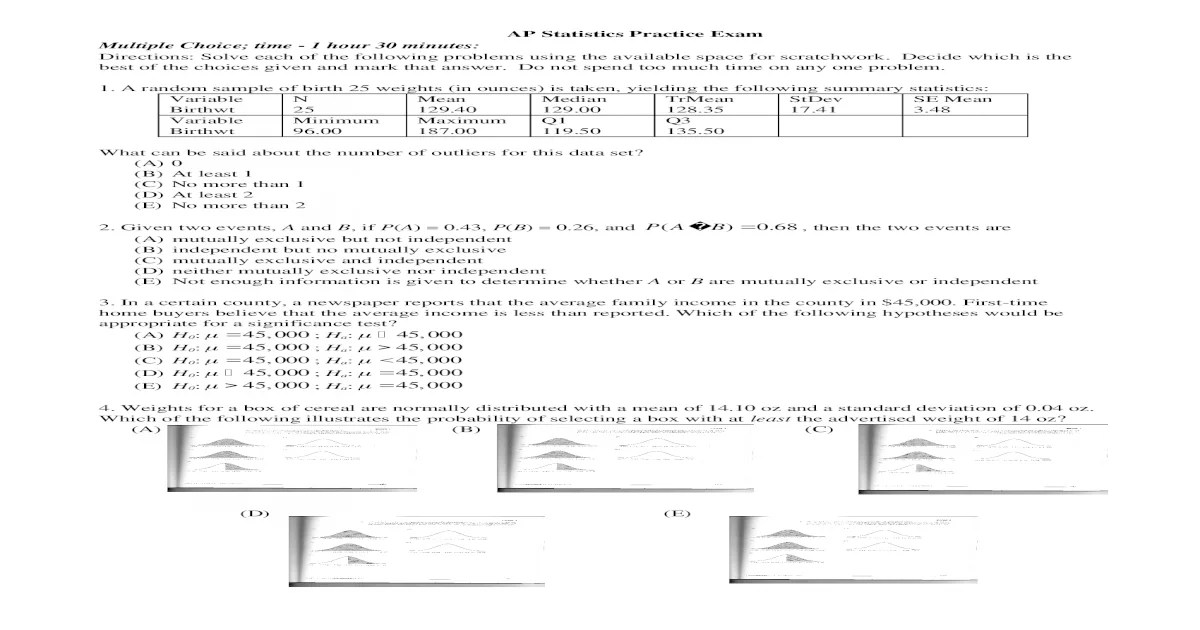 Ap statistics practice examination 1 answer key