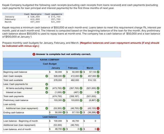 Kayak company budgeted the following cash receipts