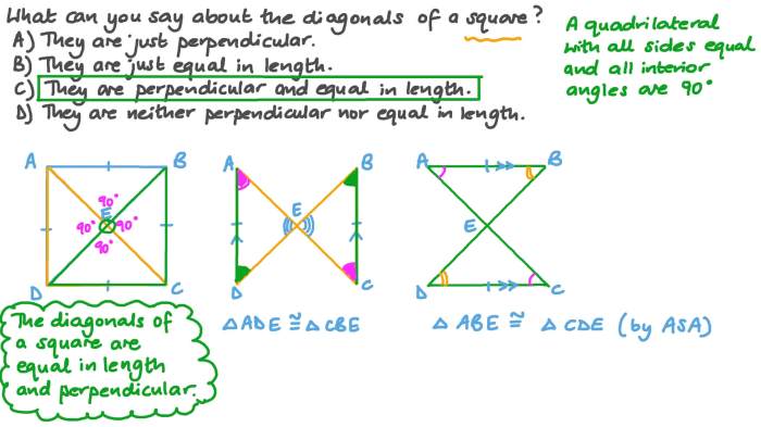 The _____ of a square are both congruent and perpendicular.